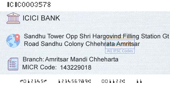 Icici Bank Limited Amritsar Mandi ChhehartaBranch 