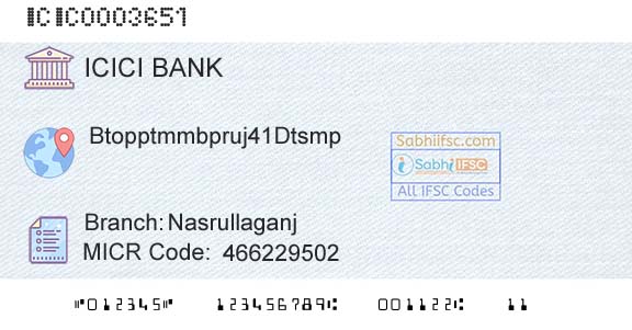 Icici Bank Limited NasrullaganjBranch 