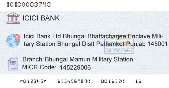 Icici Bank Limited Bhungal Mamun Military StationBranch 