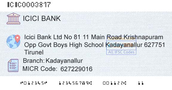 Icici Bank Limited KadayanallurBranch 