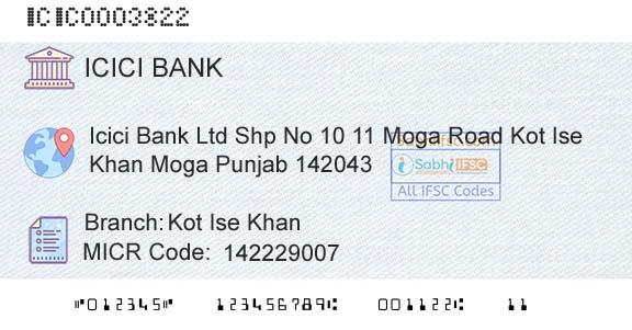 Icici Bank Limited Kot Ise KhanBranch 