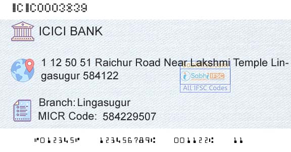 Icici Bank Limited LingasugurBranch 