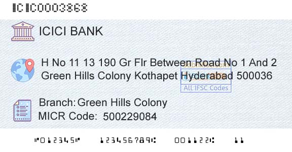 Icici Bank Limited Green Hills ColonyBranch 