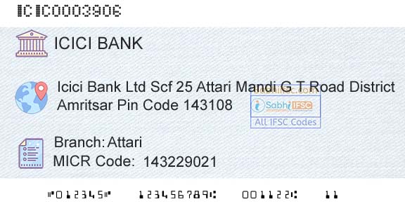 Icici Bank Limited AttariBranch 