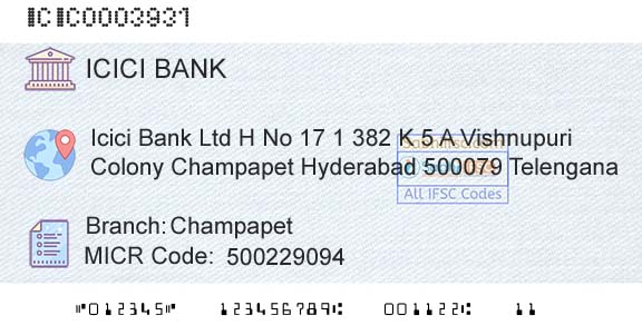 Icici Bank Limited ChampapetBranch 