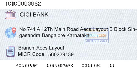 Icici Bank Limited Aecs LayoutBranch 