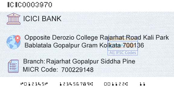 Icici Bank Limited Rajarhat Gopalpur Siddha PineBranch 