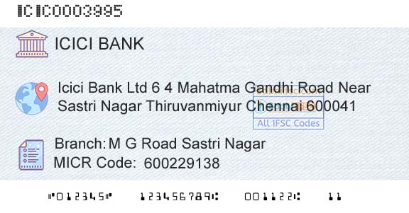 Icici Bank Limited M G Road Sastri NagarBranch 