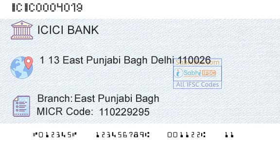Icici Bank Limited East Punjabi BaghBranch 