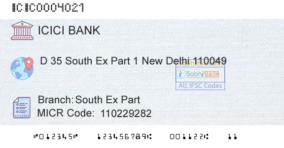 Icici Bank Limited South Ex PartBranch 