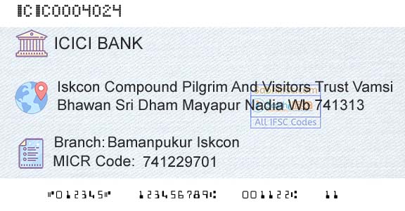 Icici Bank Limited Bamanpukur IskconBranch 