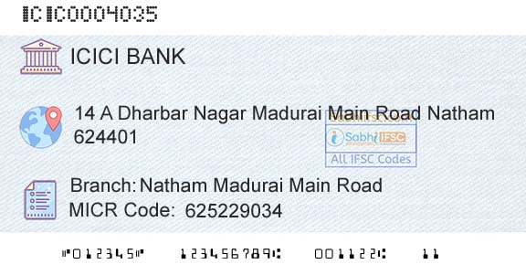 Icici Bank Limited Natham Madurai Main RoadBranch 