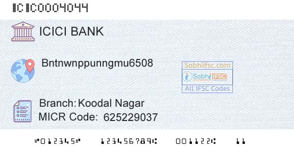 Icici Bank Limited Koodal NagarBranch 