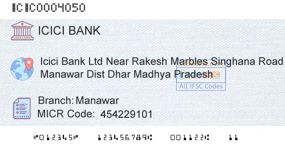 Icici Bank Limited ManawarBranch 