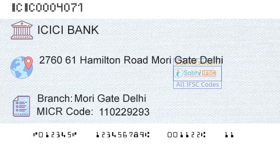 Icici Bank Limited Mori Gate DelhiBranch 