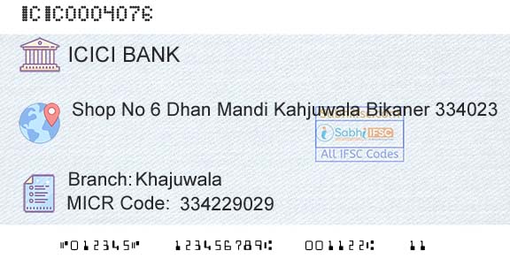 Icici Bank Limited KhajuwalaBranch 