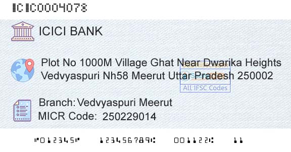 Icici Bank Limited Vedvyaspuri MeerutBranch 