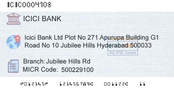 Icici Bank Limited Jubilee Hills RdBranch 