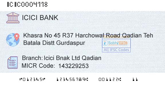 Icici Bank Limited Icici Bnak Ltd QadianBranch 