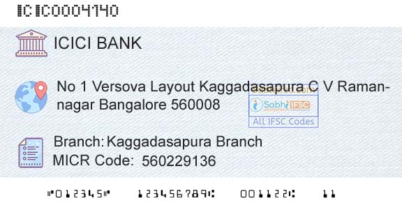 Icici Bank Limited Kaggadasapura BranchBranch 
