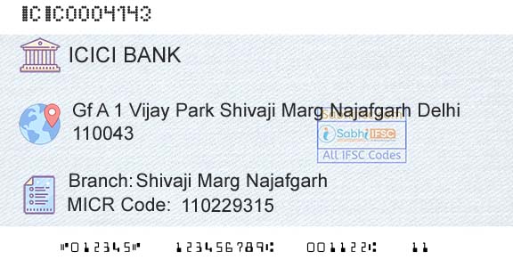 Icici Bank Limited Shivaji Marg NajafgarhBranch 