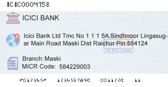 Icici Bank Limited MaskiBranch 
