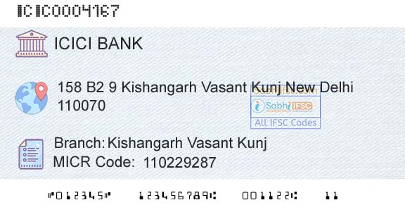 Icici Bank Limited Kishangarh Vasant KunjBranch 
