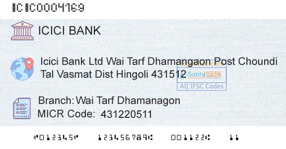 Icici Bank Limited Wai Tarf DhamanagonBranch 