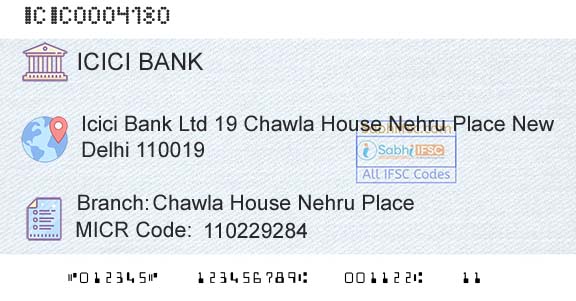 Icici Bank Limited Chawla House Nehru PlaceBranch 