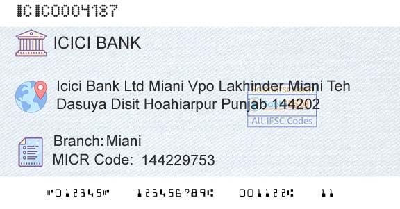 Icici Bank Limited MianiBranch 