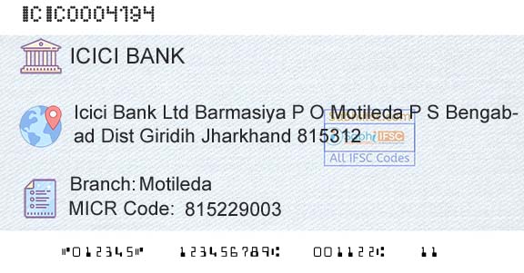 Icici Bank Limited MotiledaBranch 