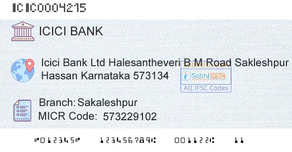 Icici Bank Limited SakaleshpurBranch 
