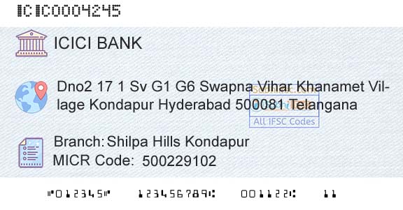 Icici Bank Limited Shilpa Hills KondapurBranch 