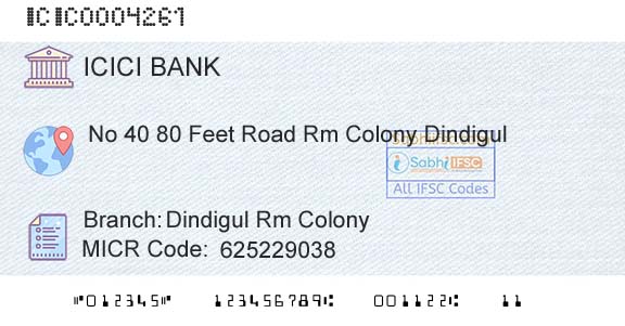 Icici Bank Limited Dindigul Rm ColonyBranch 