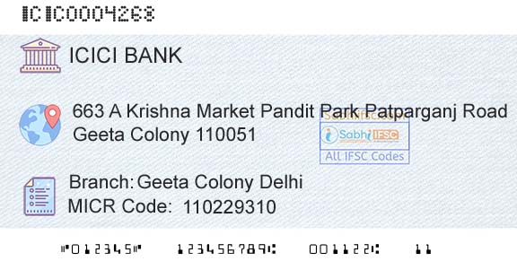 Icici Bank Limited Geeta Colony DelhiBranch 