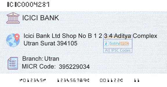 Icici Bank Limited UtranBranch 