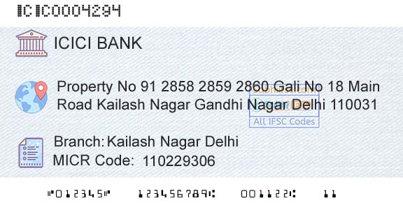 Icici Bank Limited Kailash Nagar DelhiBranch 