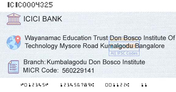 Icici Bank Limited Kumbalagodu Don Bosco InstituteBranch 