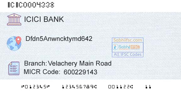 Icici Bank Limited Velachery Main RoadBranch 