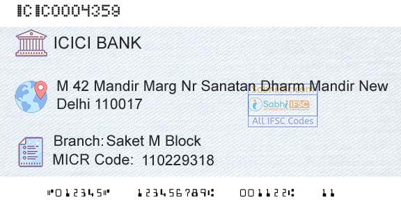 Icici Bank Limited Saket M BlockBranch 