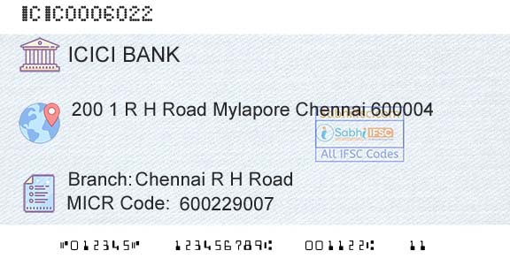 Icici Bank Limited Chennai R H RoadBranch 