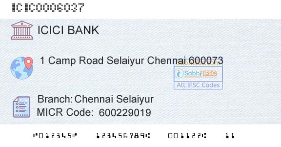 Icici Bank Limited Chennai SelaiyurBranch 