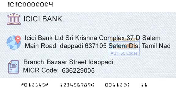 Icici Bank Limited Bazaar Street IdappadiBranch 