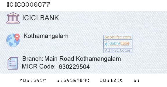 Icici Bank Limited Main Road KothamangalamBranch 
