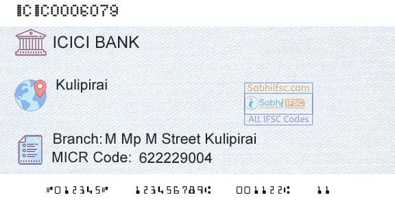 Icici Bank Limited M Mp M Street KulipiraiBranch 