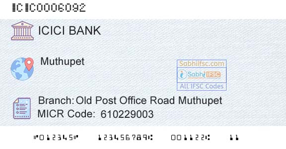 Icici Bank Limited Old Post Office Road MuthupetBranch 