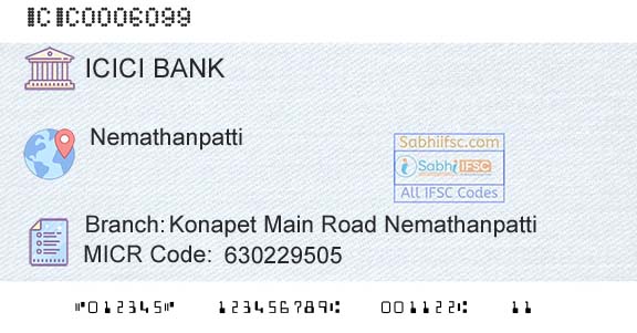 Icici Bank Limited Konapet Main Road NemathanpattiBranch 