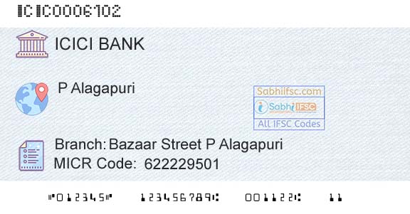 Icici Bank Limited Bazaar Street P AlagapuriBranch 
