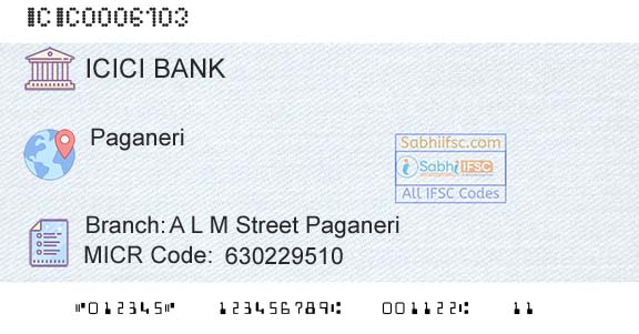 Icici Bank Limited A L M Street PaganeriBranch 