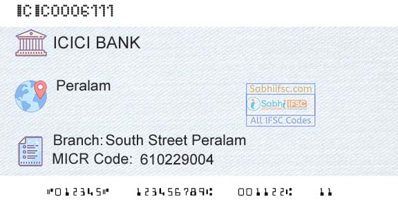 Icici Bank Limited South Street PeralamBranch 